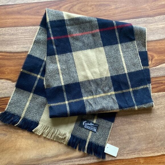 Navy and Tan Plaid Scarf Muffler - Picture 4 of 6